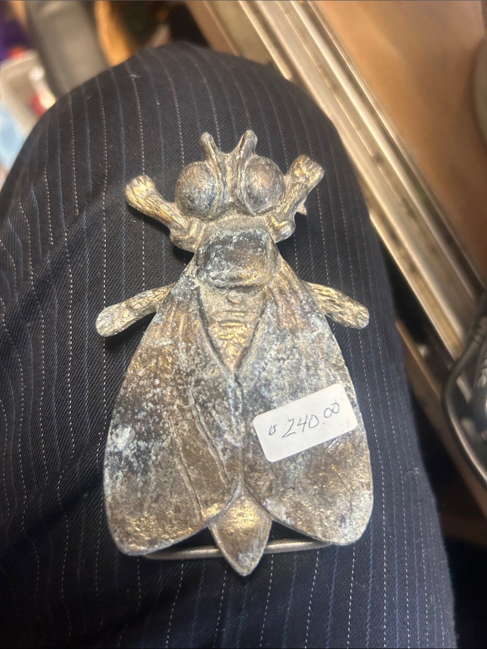 Vintage Metallic Fly Belt Buckle in Aged Silver and Gold Tones